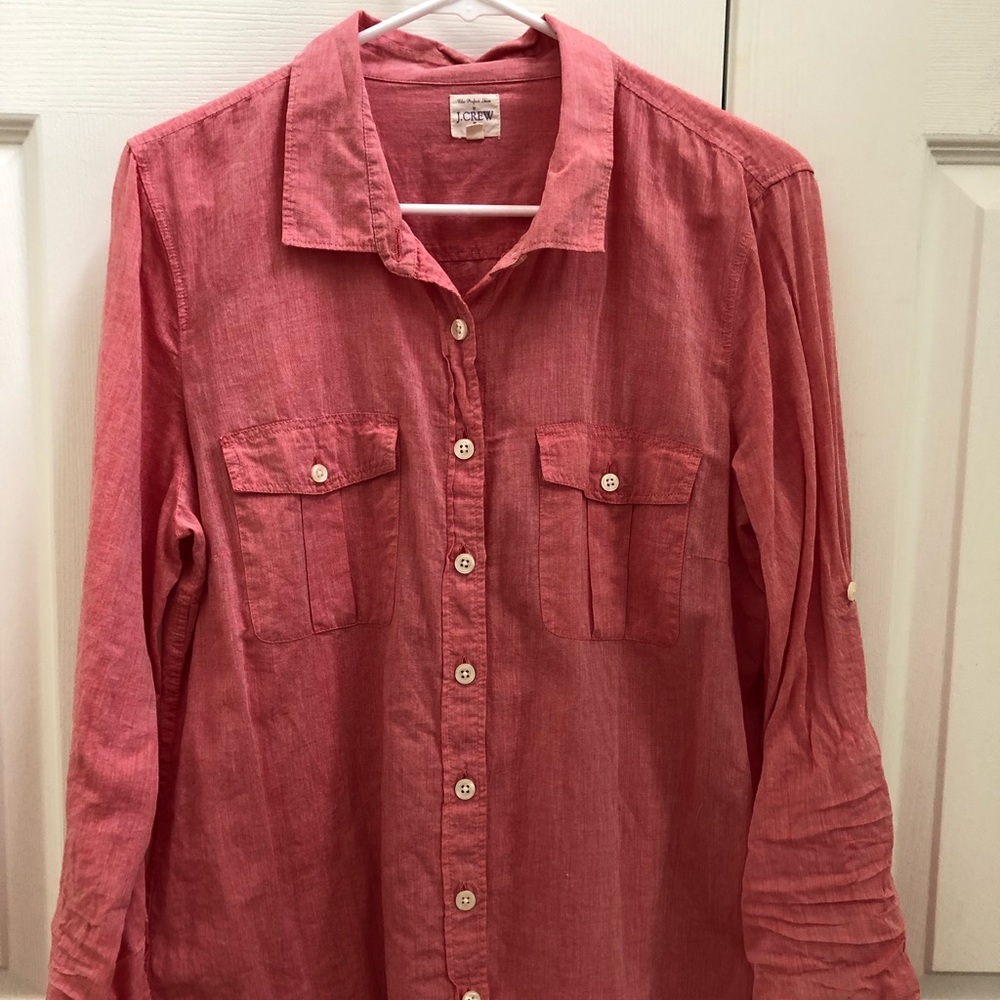 J. CREW Linen Button Down (coral)